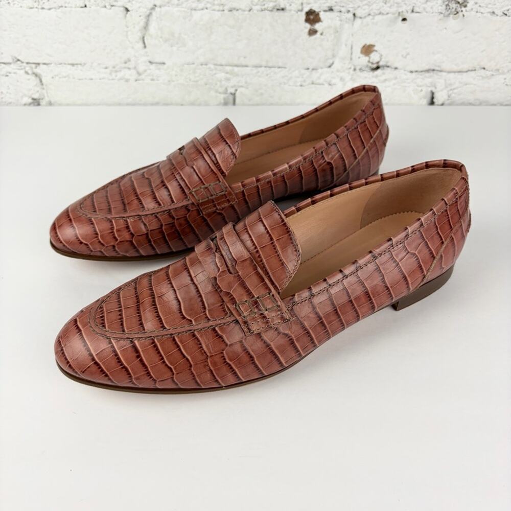 J. Crew Academy Penny Loafer Reptile Croc Embossed Rose Pink Tan 10
